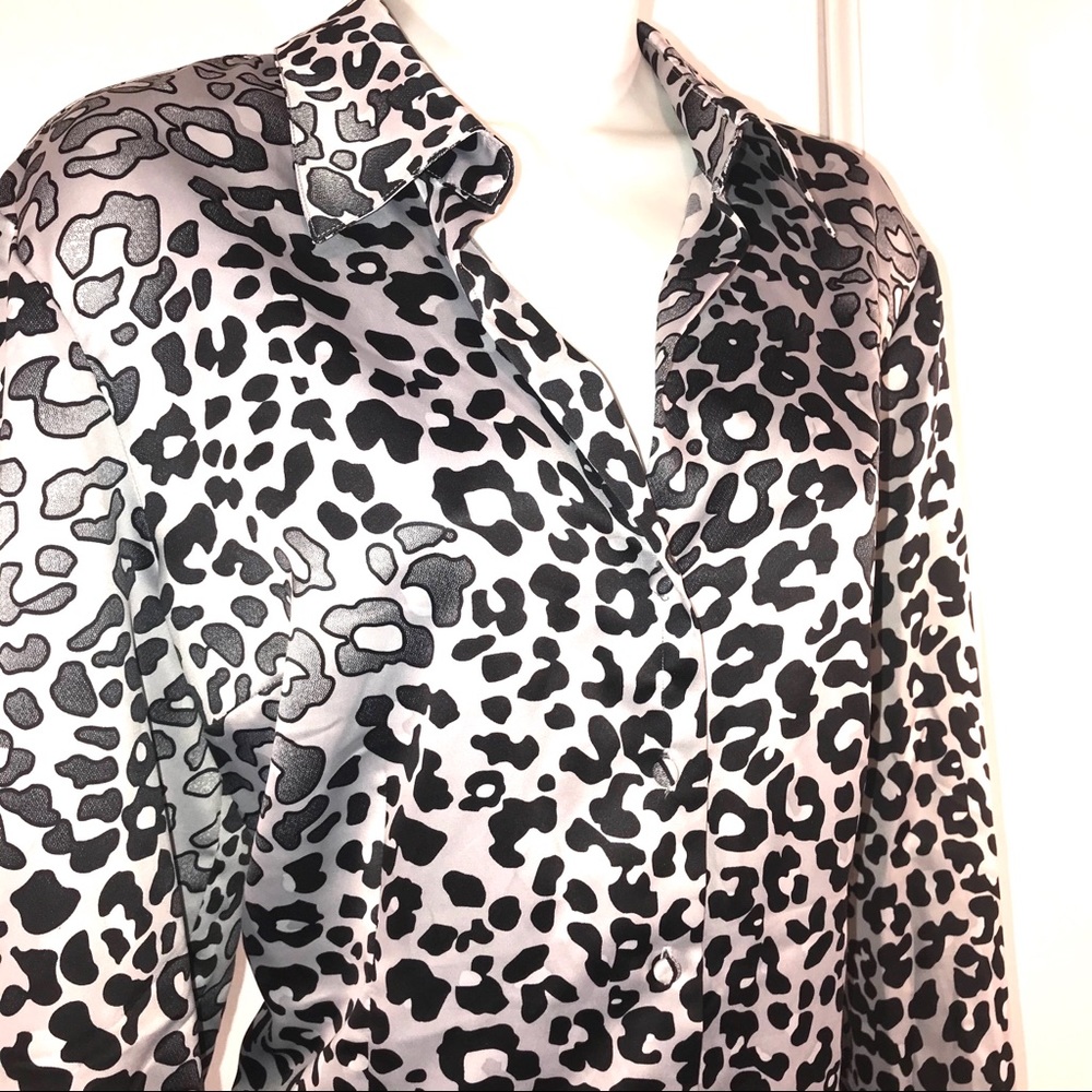 Trendy Leopard Print Satin Blouse, Size L - Picture 2 of 8